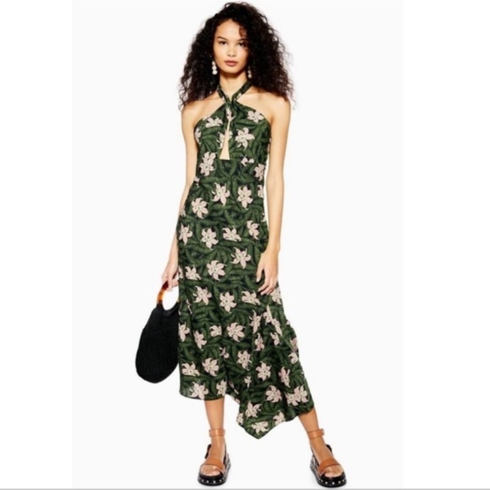 Topshop halter tropical print dress